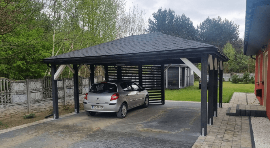 drewniana wiata na dwa samochody